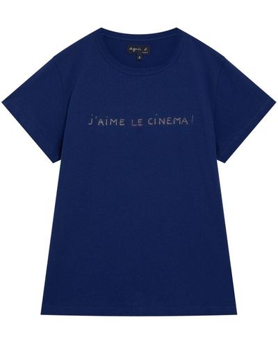 agnès b. Slogan-embroidered T-shirt - Blue