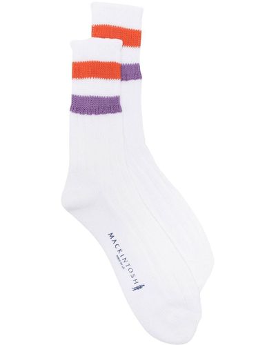 Mackintosh Stripe-trim Cotton Socks - White