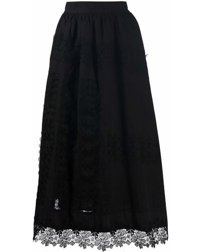 Max & Moi Lace-trimmed Midi Skirt - Black