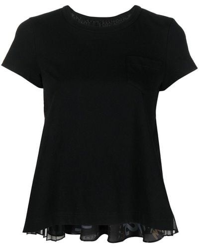 Sacai T-Shirt mit rundem Ausschnitt - Schwarz