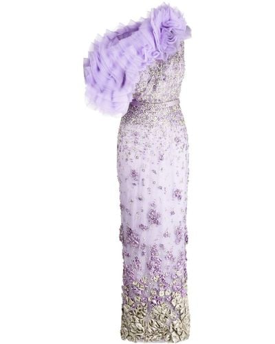 Saiid Kobeisy Beaded Tulle Long Dress - Purple