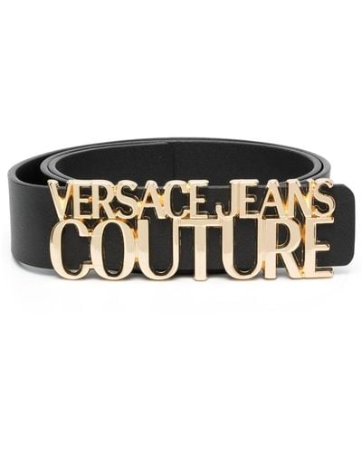 Versace Cintura in pelle con placca logo - Nero