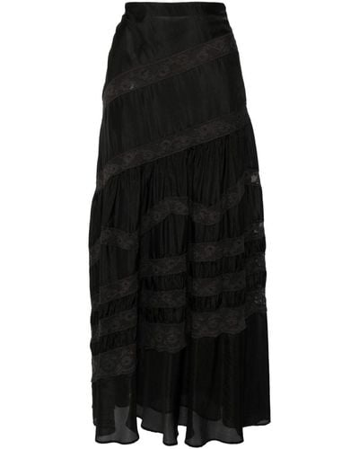 LoveShackFancy Lace-detail Silk Maxi Skirt - Black