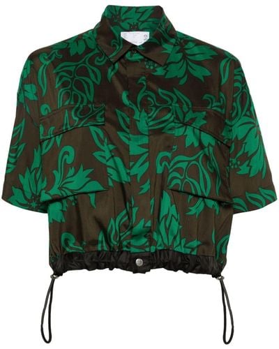 Sacai Leaf-print Cropped Shirt - Green