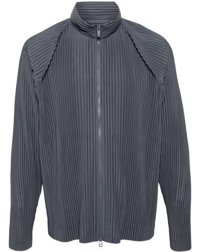 Homme Plissé Issey Miyake Pleated Zip-up Shirt Jacket - Blue