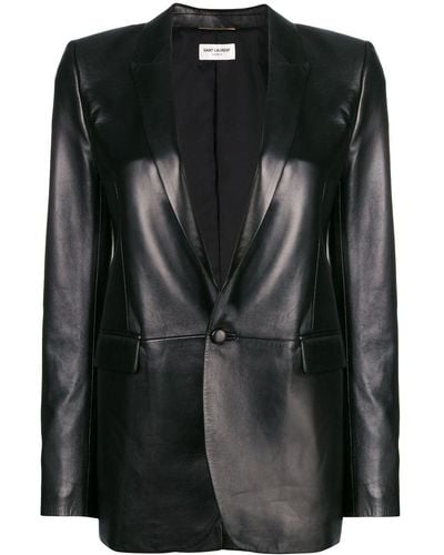 Saint Laurent Leather Blazer - Black