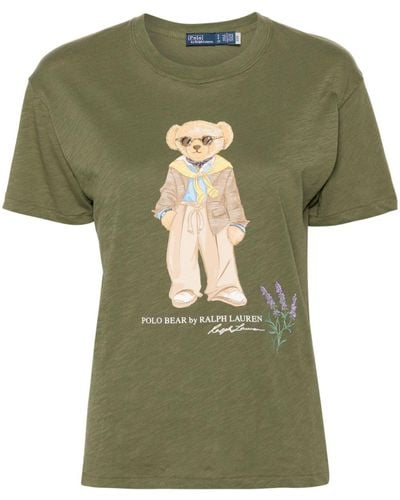 Polo Ralph Lauren Camiseta de manga corta y cuello redondo con motivo de oso - Verde