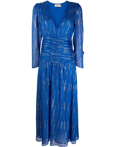RIXO London ドレープ Vネックドレス - ブルー