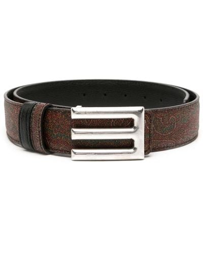 Etro Paisley-print Leather Belt - Black