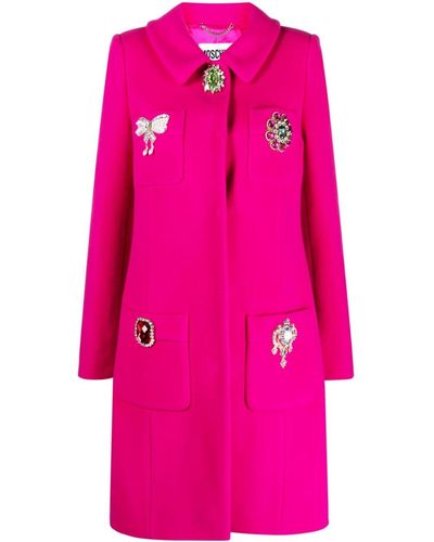 Moschino Brooch-embellished Single-breasted Coat - Pink