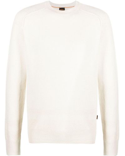 BOSS Crew-neck Cotton Sweater - White