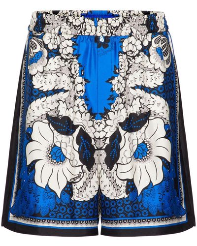 Valentino Garavani Bandana Floral-print Silk Shorts - Blue