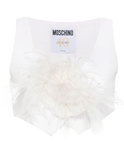 Moschino Cropped-Weste mit Blumenbrosche - Weiß