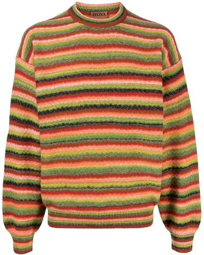 Zegna Stripped Cashmere-wool Blend Sweater - Orange