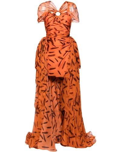 Isabel Sanchis Abendkleid mit Feder-Print - Orange
