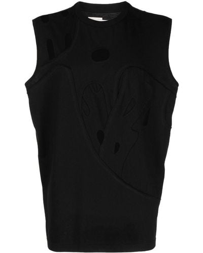 Feng Chen Wang Distressed-effect Cotton Vest - Black