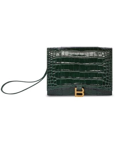 Balenciaga Hourglass Crocodile-embossed Clutch Bag - Green