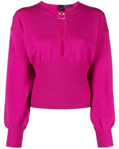 Pinko Cut-out Detailing Wool-blend Sweater - Pink