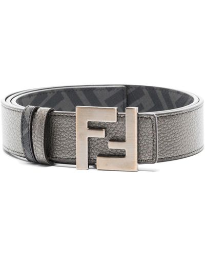 Fendi Ff Logo Leather Belt - Gray