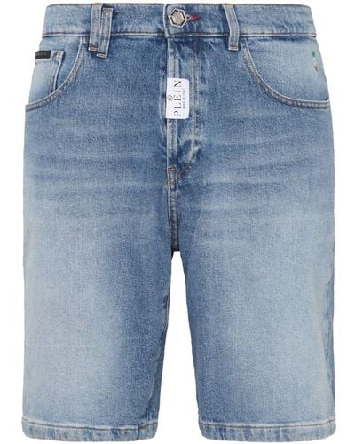 Philipp Plein Jeans-Shorts mit Logo-Applikation - Blau