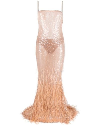 retroféte Feather- Embellished Gown - Pink