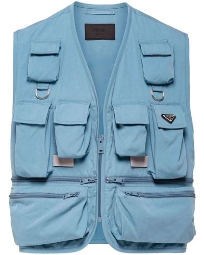 Prada Multi-pocket Cotton-blend Vest - Blue
