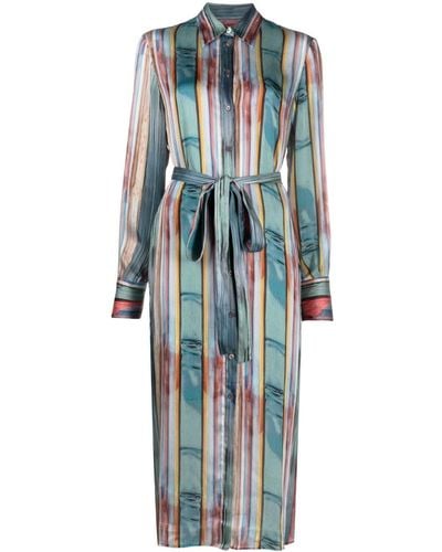 PS by Paul Smith Striped Belted Shirtdress - Blue