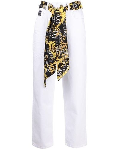 Versace Scarf-detail Straight-leg Jeans - White