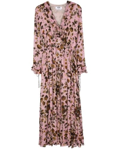 MSGM Abstract-print Ruffle-detailing Dress - Pink