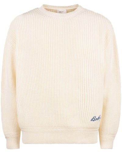 Bally Logo-embroidered Ribbed Jumper - Natural