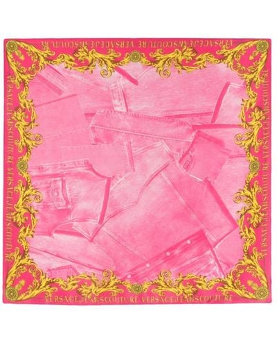 Versace Logo-print Silk Scarf - Pink