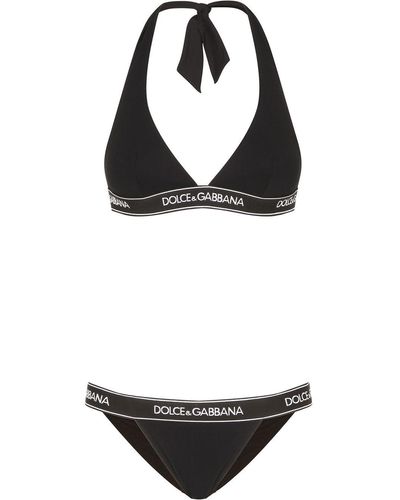 Dolce & Gabbana Logo-tape Halterneck Bikini - Black