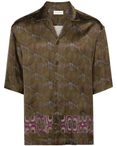 Dries Van Noten Geometric-embroidered Satin Shirt - Brown