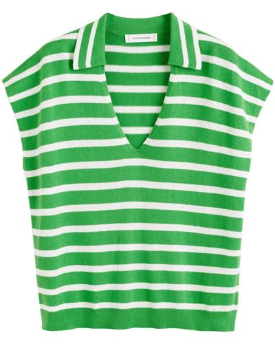 Chinti & Parker Striped Knitted Polo Top - Green