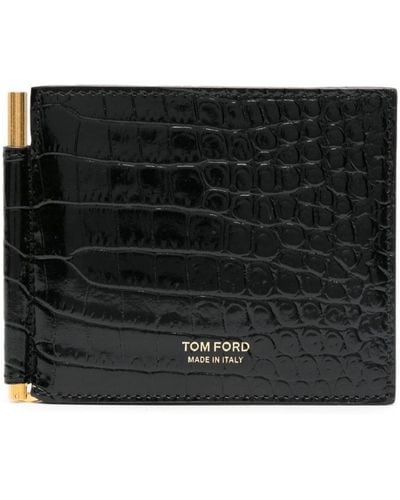 Tom Ford Portemonnaie mit Kroko-Optik - Schwarz