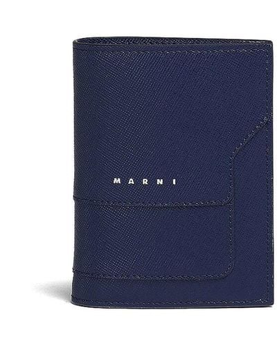 Marni Logo-print Leather Wallet - Blue