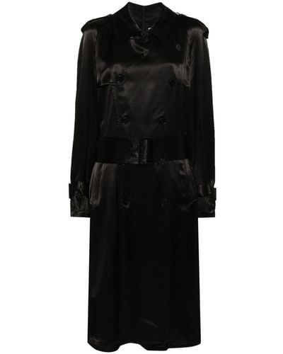Balenciaga Satin Midi Trench Coat - Black