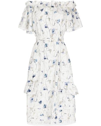 Marchesa Vestido con estampado floral - Blanco