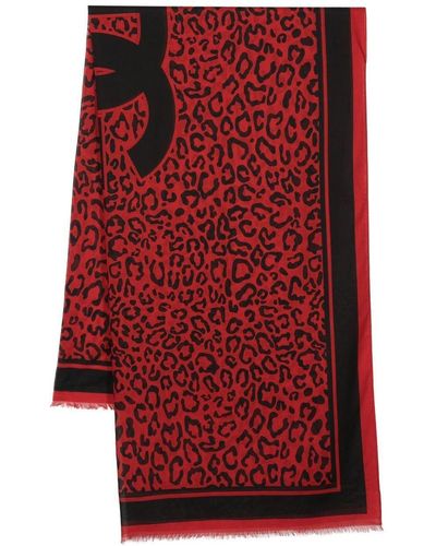 Dolce & Gabbana Foulard en soie à imprimé léopard - Rouge