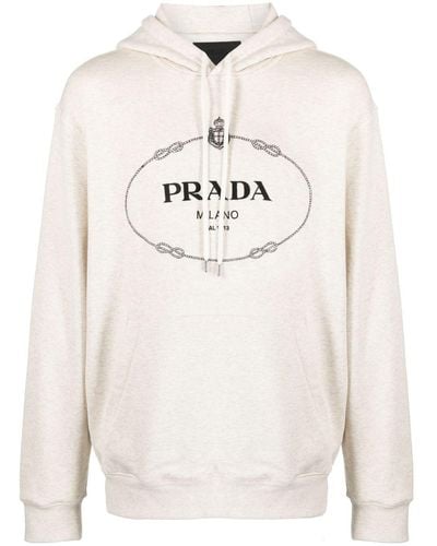 Prada Hoodie en coton à logo imprimé - Neutre