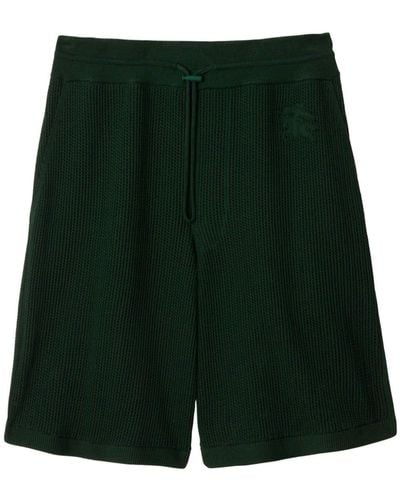 Burberry Embroidered-logo Mesh Cotton Shorts - Green
