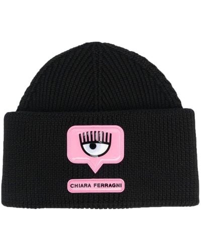 Chiara Ferragni Bonnet en laine Lana à patch logo - Noir