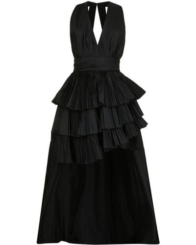 Elie Saab Pleated Plunge-neck Silk Dress - Black