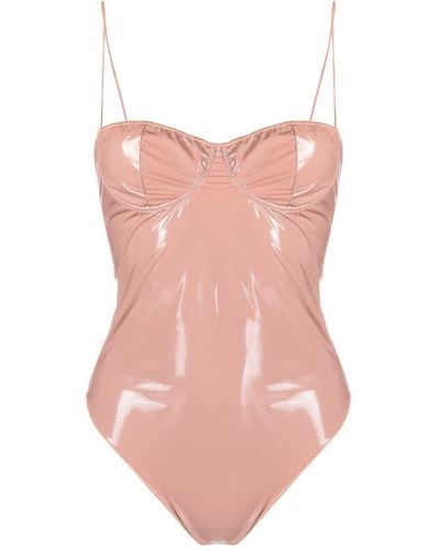 Oséree Bustier Patent Swimsuit - Pink