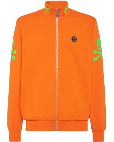 Philipp Plein Embroidered Zip-up Sweatshirt - Orange
