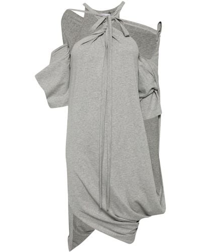 Pushbutton Asymmetric Draped Dress - Gray