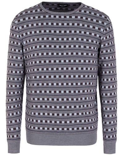 Giorgio Armani Check-pattern Wool-blend Sweater - Blue