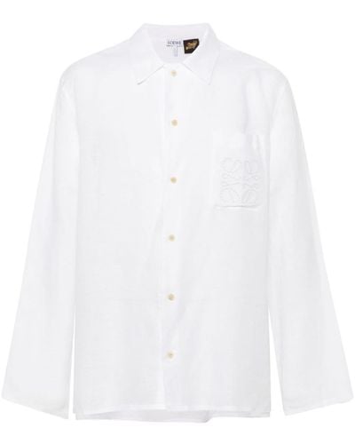 Loewe Logo-embroidered Linen Shirt - White