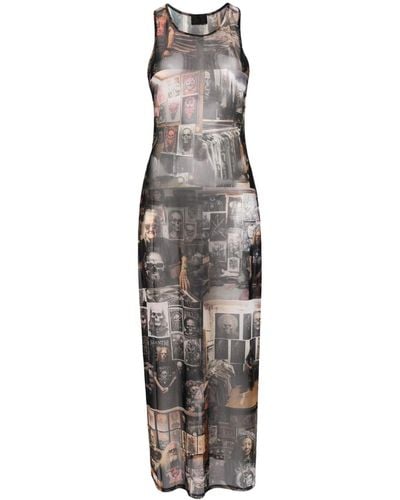 Puppets and Puppets Metal Friends-print Mesh Dress - Gray
