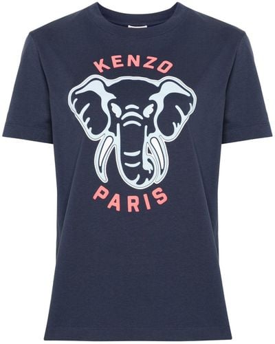 KENZO Elephant-print Cotton T-shirt - Blue
